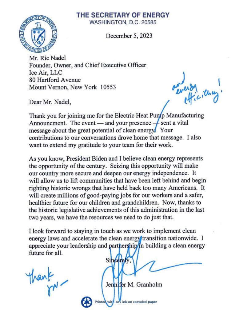 Ice Air Secretary of Energy Letter