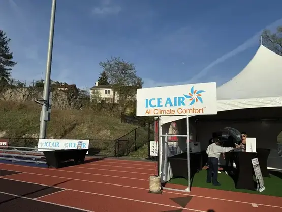 The Ice Air VIP tent at Memorial Field, Mt. Vernon, NY — open for business before kickoff.